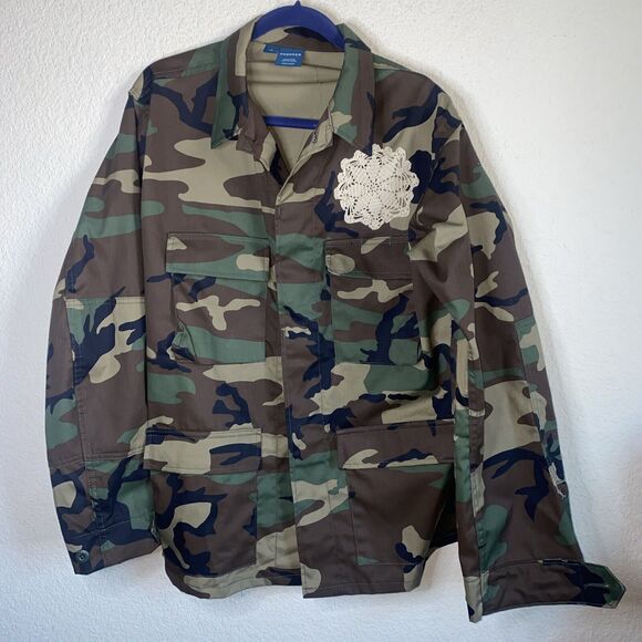 Doilies Camo Army Barracks Jacket Handmade L Oversize Baggy shacket rare - Picture 1 of 10